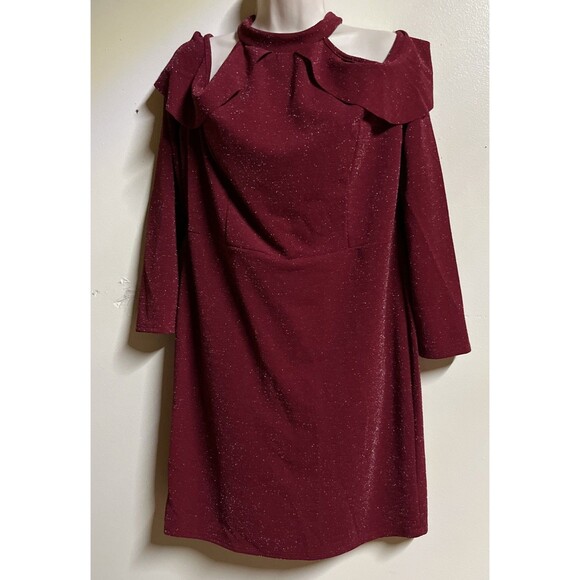 NEW Perfectly Priscilla Cold Shoulder Boutique Dress Size 3XL Red Sparkle - Picture 2 of 11